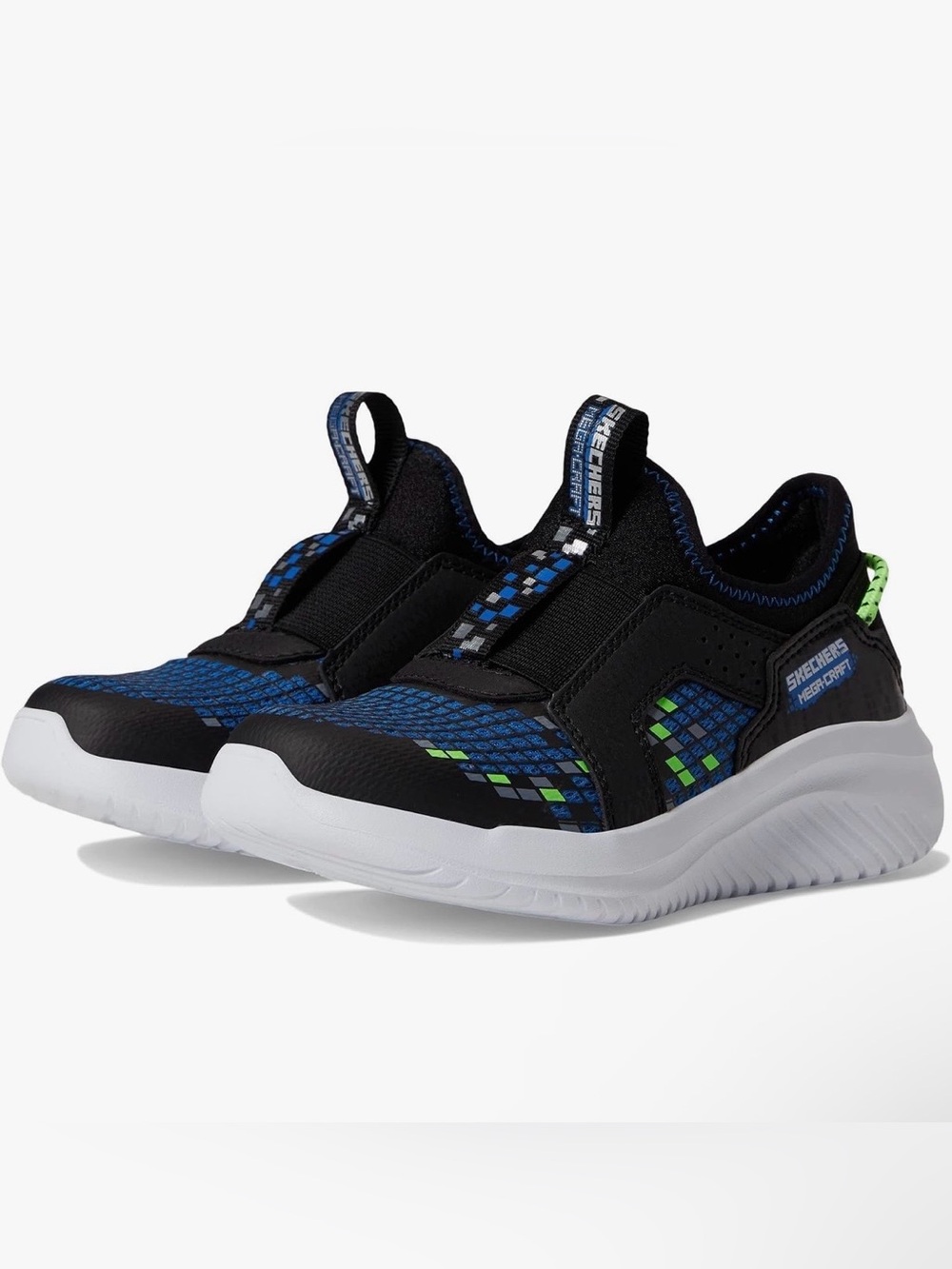 Skechers Kids Black & Blue Slip-On Sneakers with Green Accents
